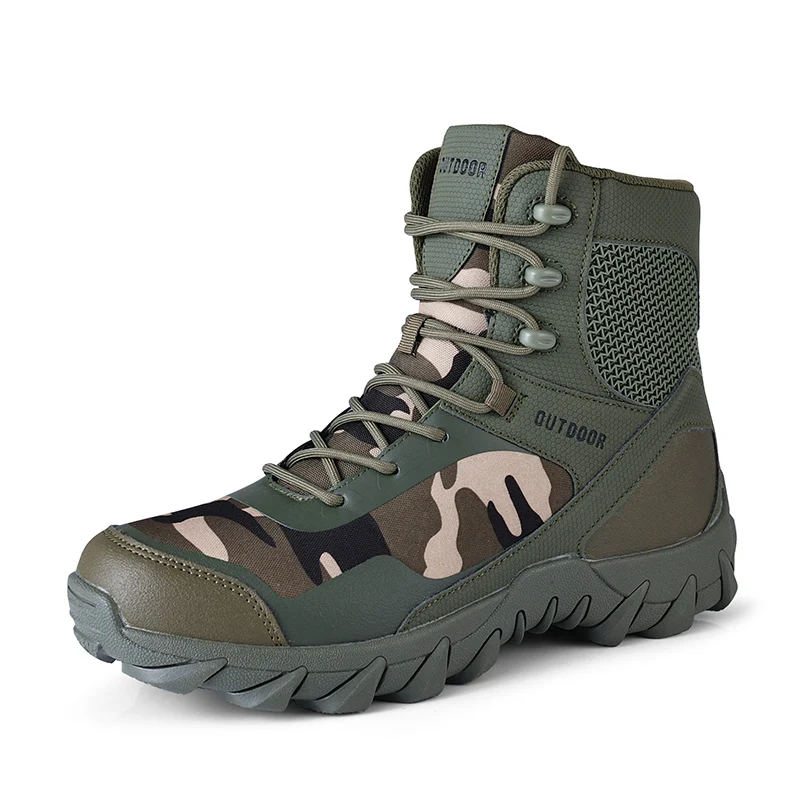 Lace Up Waterproof Outdoor Shoes Breathable Canvas Camouflage Tactical Combat Desert Ankle Boots Men Boots