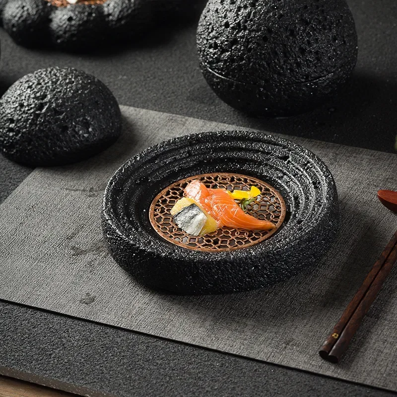 

Creative Dry Ice Plate Smoked Barbecue Planet Bowl Volcanic Stone Coal Ball Plate Molecular Cuisine Plate Concept Tableware