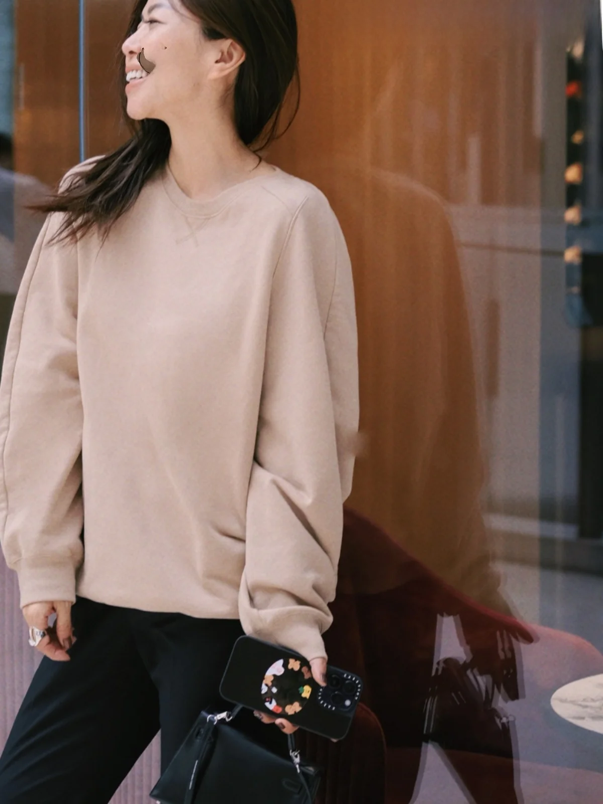 

Tang Jialing "Light Milk Coffee" Fce Sweatirt oulder Drop Cuff Knit round Ne Long Sve Commute Sle BDFAB042