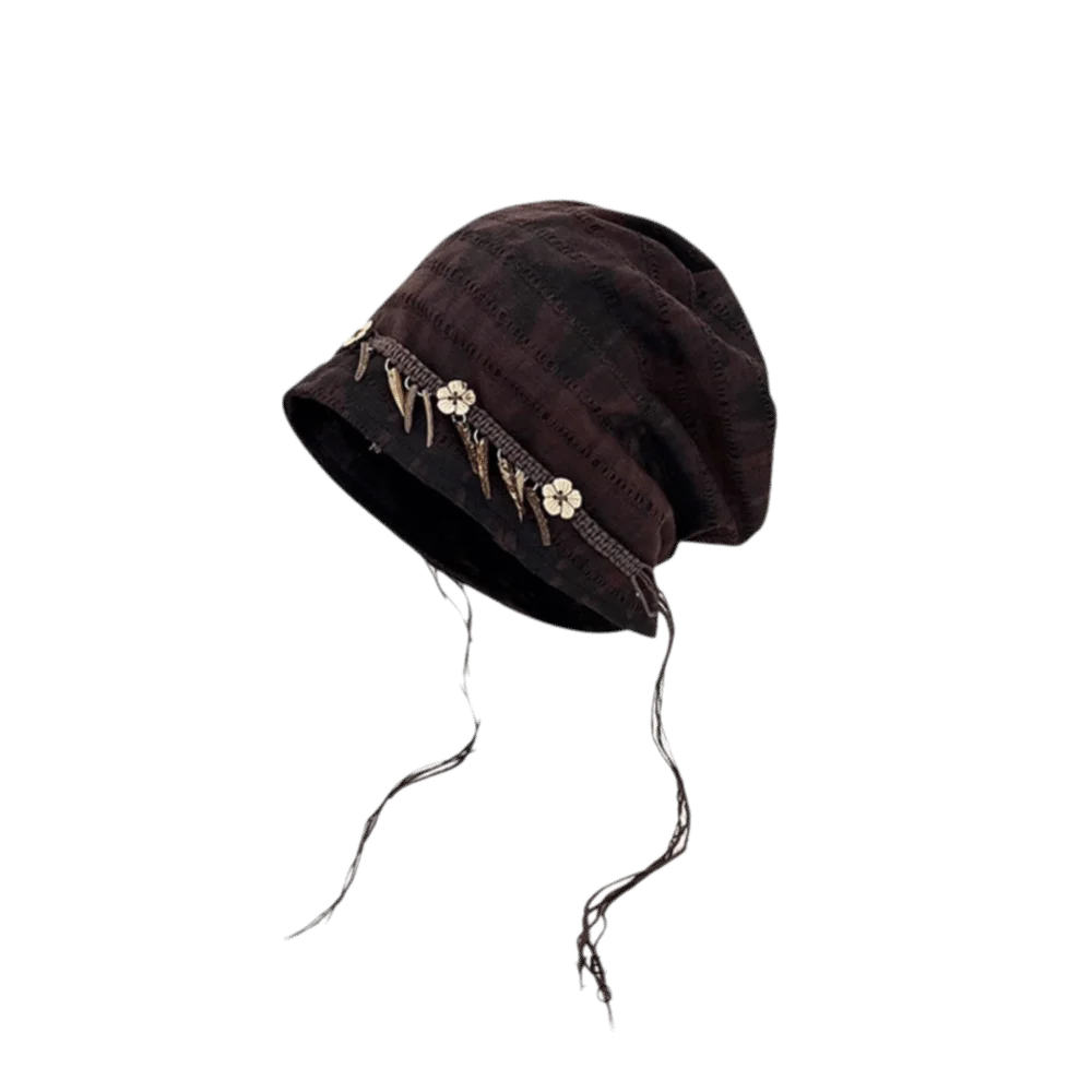 Ethnic Tie-diy Slouchy Beanie Hat Autumn Winter Boho Style Skull Cap Artistic Tassel Fringe Cold Cap Wrap Headwear