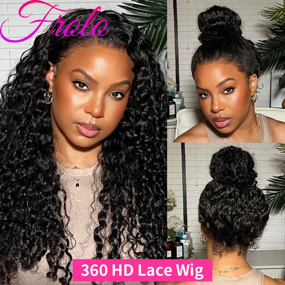 250 كثافة موجة المياه Invisi حزام 360 شعر مستعار دانتيل كامل شعر الإنسان طبيعي أسود مجعد الباروكات 360 الدانتيل شعر مستعار أمامي شعر الإنسان 40 في