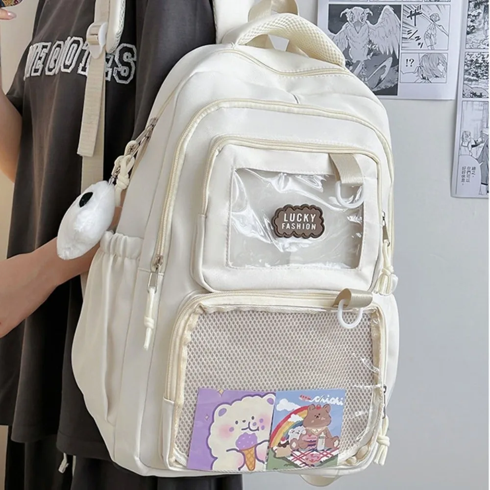 Solid Color Nylon Ita Backpack Durable Transparent Students School Bag Fixed Webbing Scratch Prevention Large Capacity Daypack