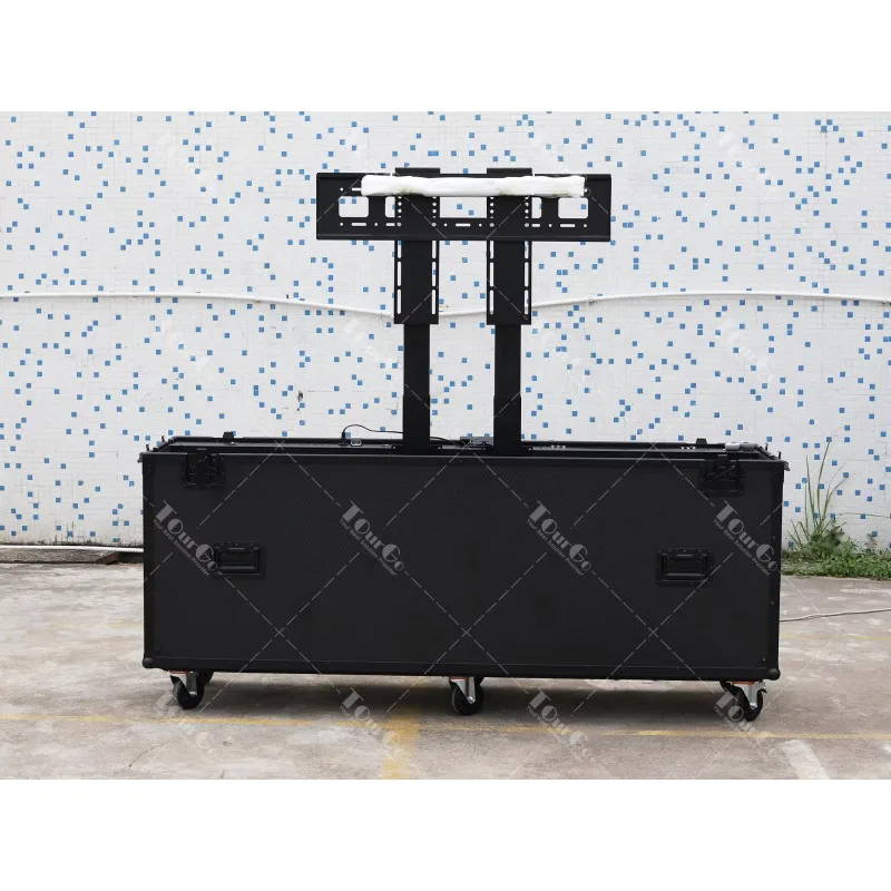 All Black Motorised TV Lift Flight Case for 70-75 Inch Screens with Double Lifting Posts