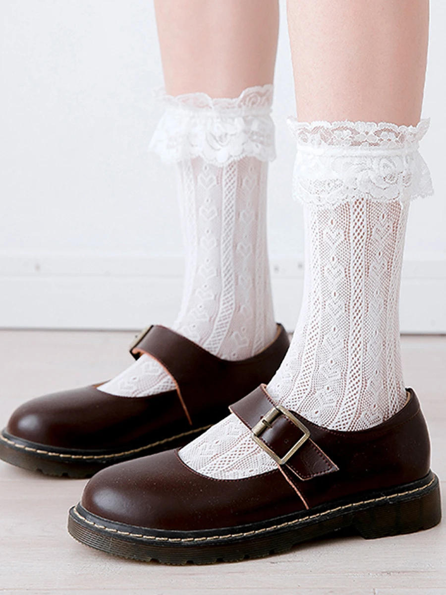 جوارب نسائية مثيرة من الدانتيل على الطراز الياباني ، رقيقة جدًا ، شفافة ، طاقم شبكي مجوف ، هاراجاكا ، جوارب طويلة ريترو ، موضة صيفية #6