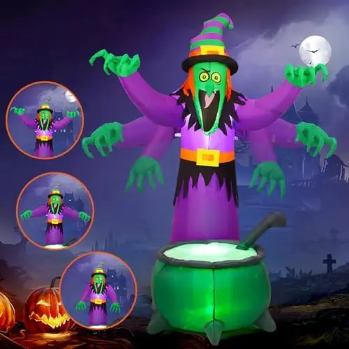 Wholesale 6FT Halloween Animated Witch Inflatables LED Lighting Waving Hands Yard Decor