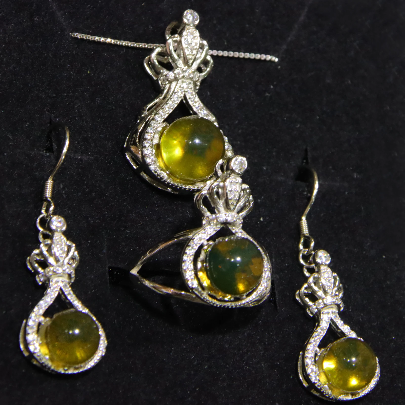 

NaturalBlue Amber Jewelry Set7mm Earrings 8mm Ring 9mm Pendant W Crown Design PerfectGift For HerEngagement Birthday Anniversary