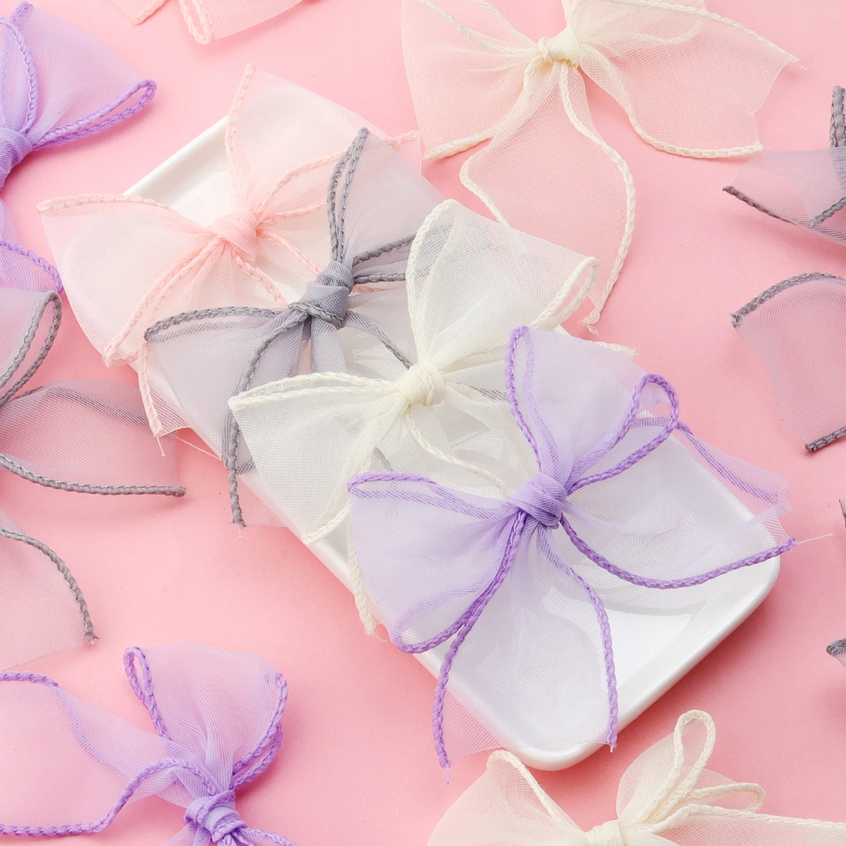 10pcs 8x8cm Satin Ribbon Bows Organza Mesh Bow Tie Fish Tail Gauze Bowknot For DIY Sewing Crafts Decoration Accessories