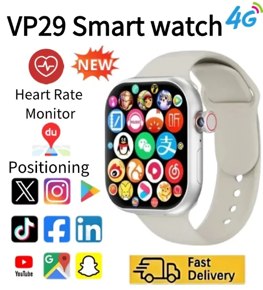 

Высококачественные умные часы VP29, 4G, полная сеть, Android, 2,29 дюйма, вращающаяся камера, SIM-карта, GPS, WIFI, NFC, здоровье, Google Services