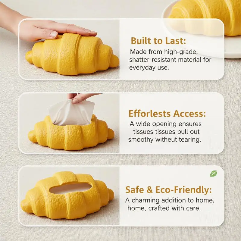 (Croissant Shaped Tissue Box Cute Bread Napkin Holder Decorative Tissue Container For Home Kitchen Coffee Table Desktop Decor)