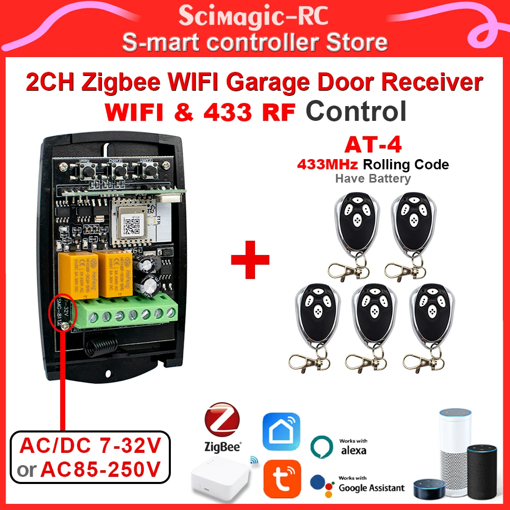 NEW Tuya Zigbee WiFi Smart Switch Garage Door Module Use with SmartLife APP Alexa and AT-4 433MHZ Rolling Code RF Remote Control