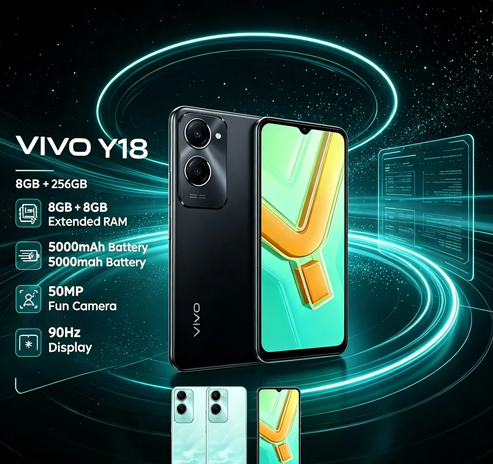 New Arrival 2026 VIVO Y18 Global Unlocked Cellphone 8+256GB Memory 90Hz Fluid Display 5000mAh Durable Battery High Performance