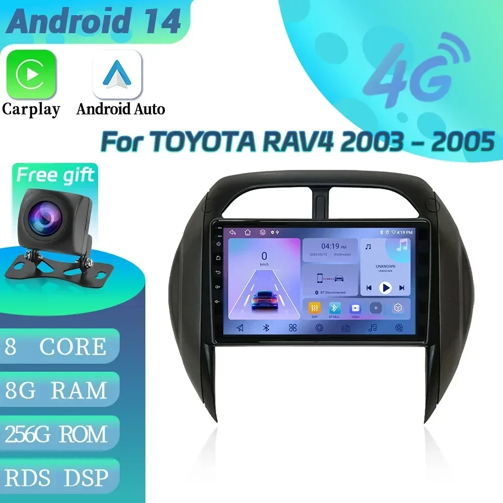 

Android 14 For TOYOTA RAV4 2003-2005 Car Radio Multimedia Wireless BT Carplay Navigation 4G GPS Navigation Touch Screen Stereo