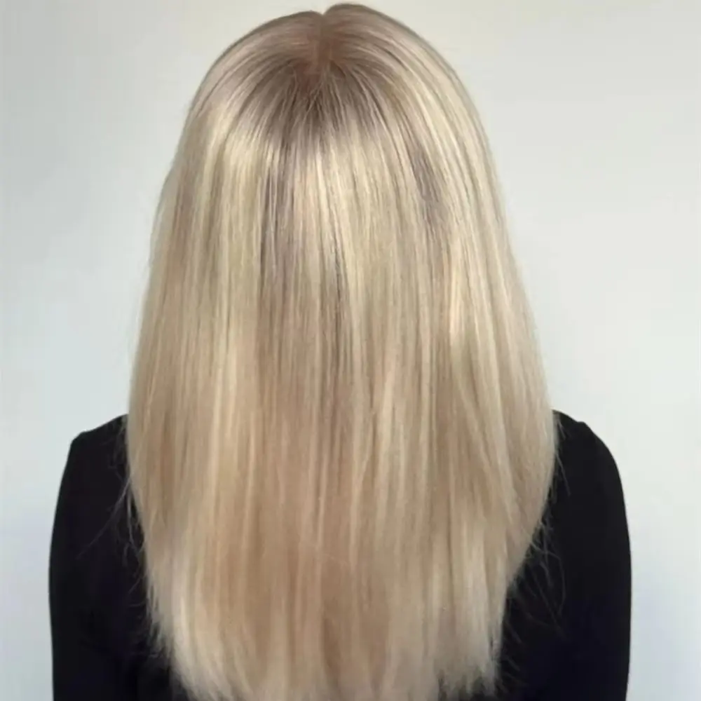 14 Inches Short Straight Bob Premium Fibre Synthetic Wig Middle Part Ombre Light Creamy Golden Blonde HD Lace Front Wig Party