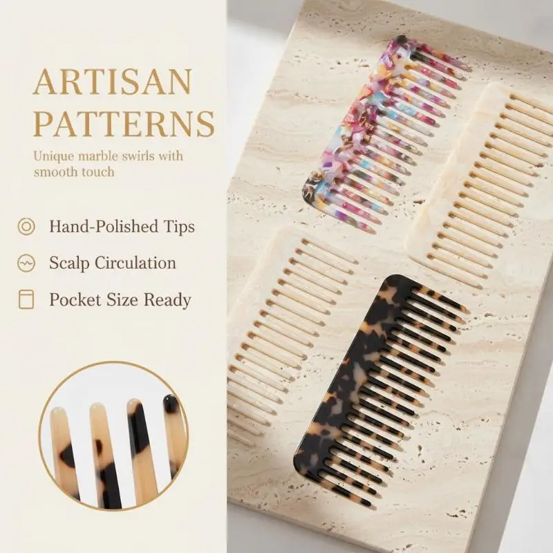 1 Stück antistatische Reise-Massage-Haarbürste mit breiten Zähnen, Acetat-Haarkämme, Salon-Styling, Friseur, bunter Friseurkamm – Detail 3
