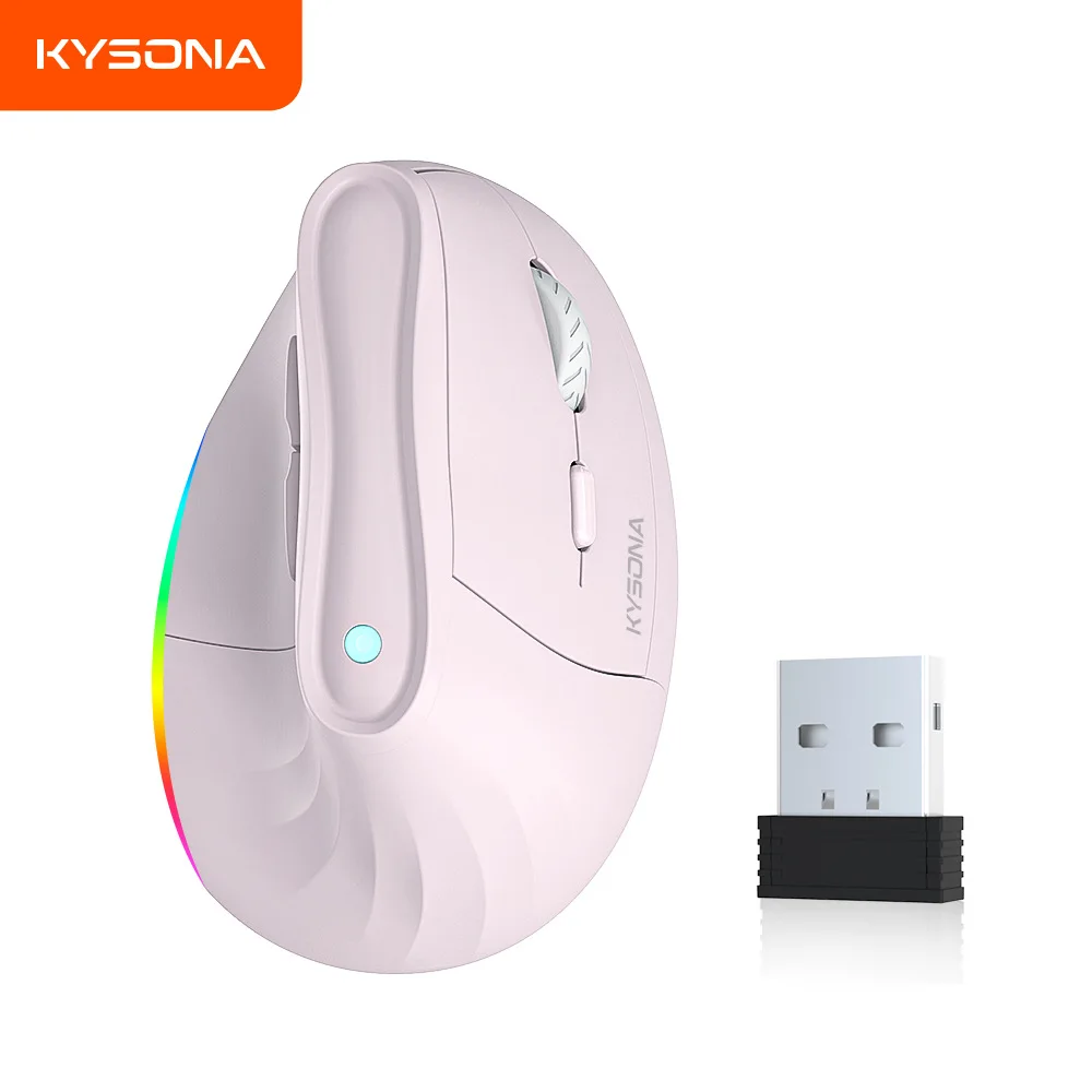 

KYSONA Vertical Ergonomic Mouse Wireless Dual Mode Rechargeable 4000DPI Rgb Backlit Type C Charging For Office Laptop Desktop