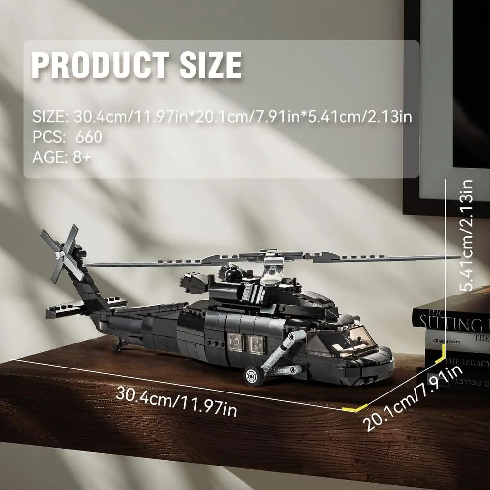 مجموعة بناء الطائرات العسكرية لطائرات الهليكوبتر بلاك هوك UH-60، 660+ قطعة، هدية مثالية للأطفال والكبار