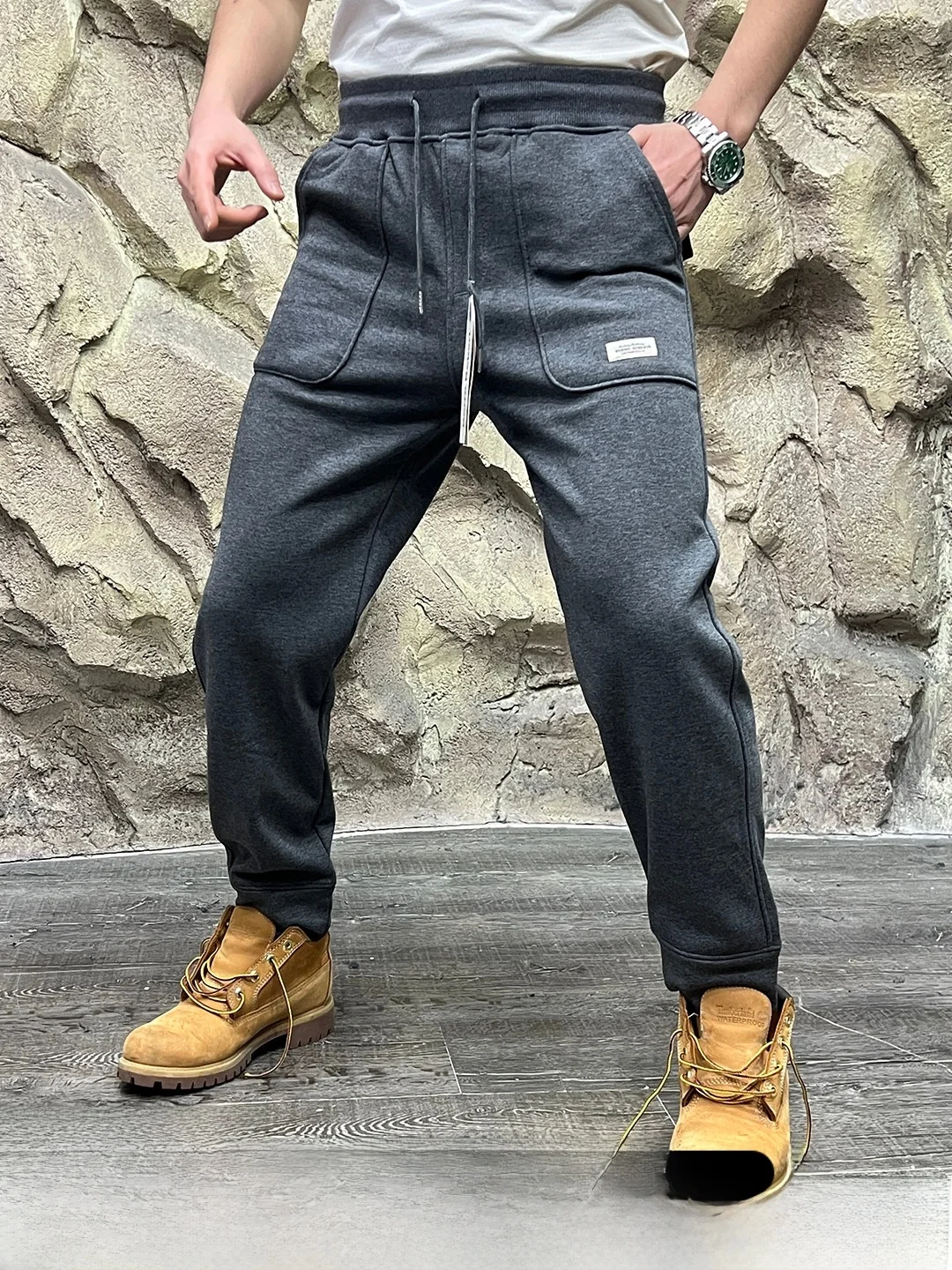 Thickened Warm Knitted Pants for Men Casual Straight Leg Baggie Trousers with Elastic Waistband Autumn Winter Fashion