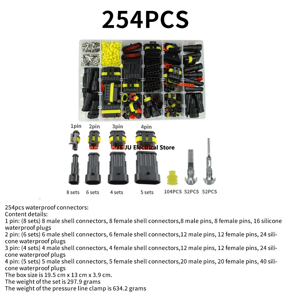 254/352/622/708pcs boxed AMP car waterproof connector 1-6 hole plug-in male and female docking connector wire harness connector