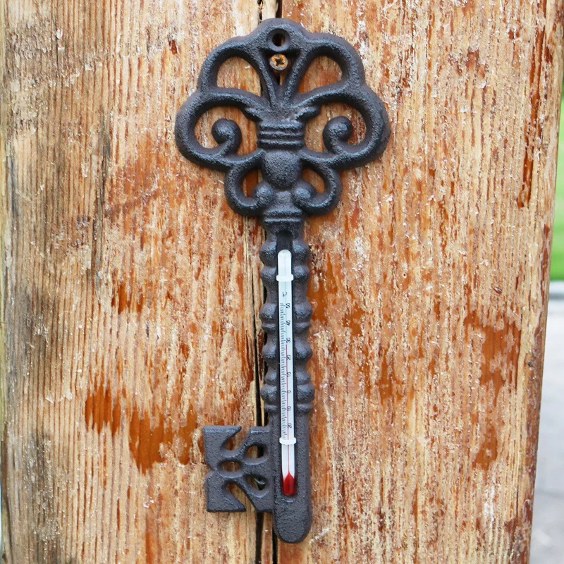 

European Thermometer Cast Iron Crafts Retro Key Thermometer Courtyard Home Wall Decoration Creative Personality Room Decor