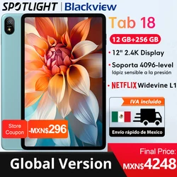 【World Premiere】8GB/12GB 256GB 12‘’ Blackview Tab 18 Tablet 16MP 2.4K FHD+ Display 8800mAh Battery Widevine L1 MTK Helio G99 33W