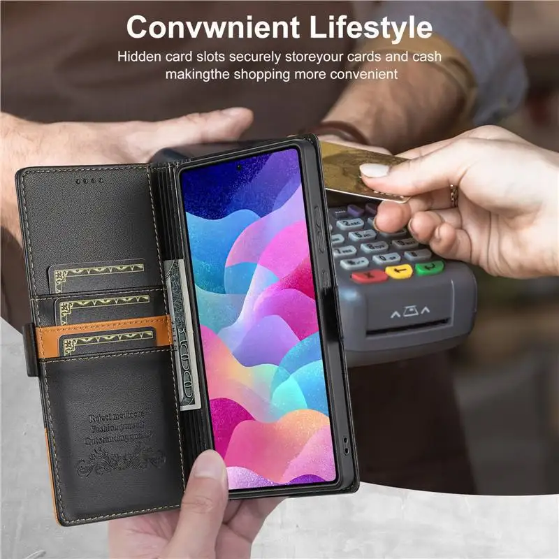 Applicable to Samsung S26Ultra mobile phone case. Anti-theft cover for  solid color stitched flip cover business protection case view 3