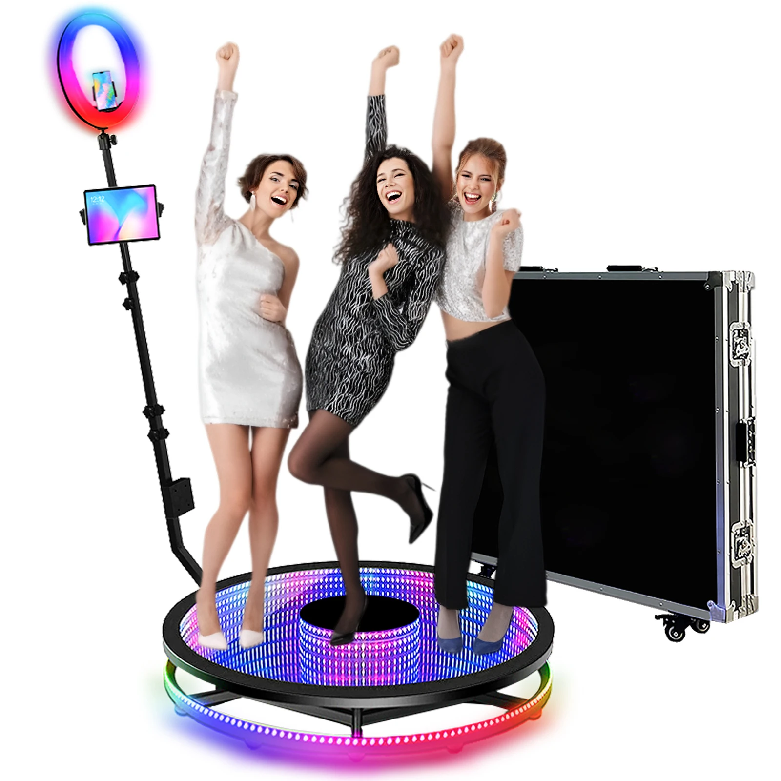 Adjustable Video Automatic 360 RGB LED Glass Photo Booth 5 to 7 Infinity Mirror Suitable For Wedding Festival Parties