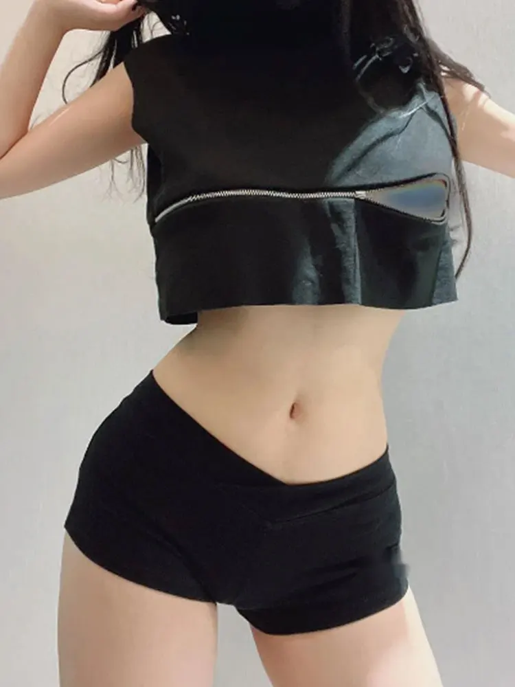 T2 WOMEN Simple Black Dance Fitness Running Ultra Short Sports Casual Shorts Female Summer Tight Low Waist Sexy Korean US8F