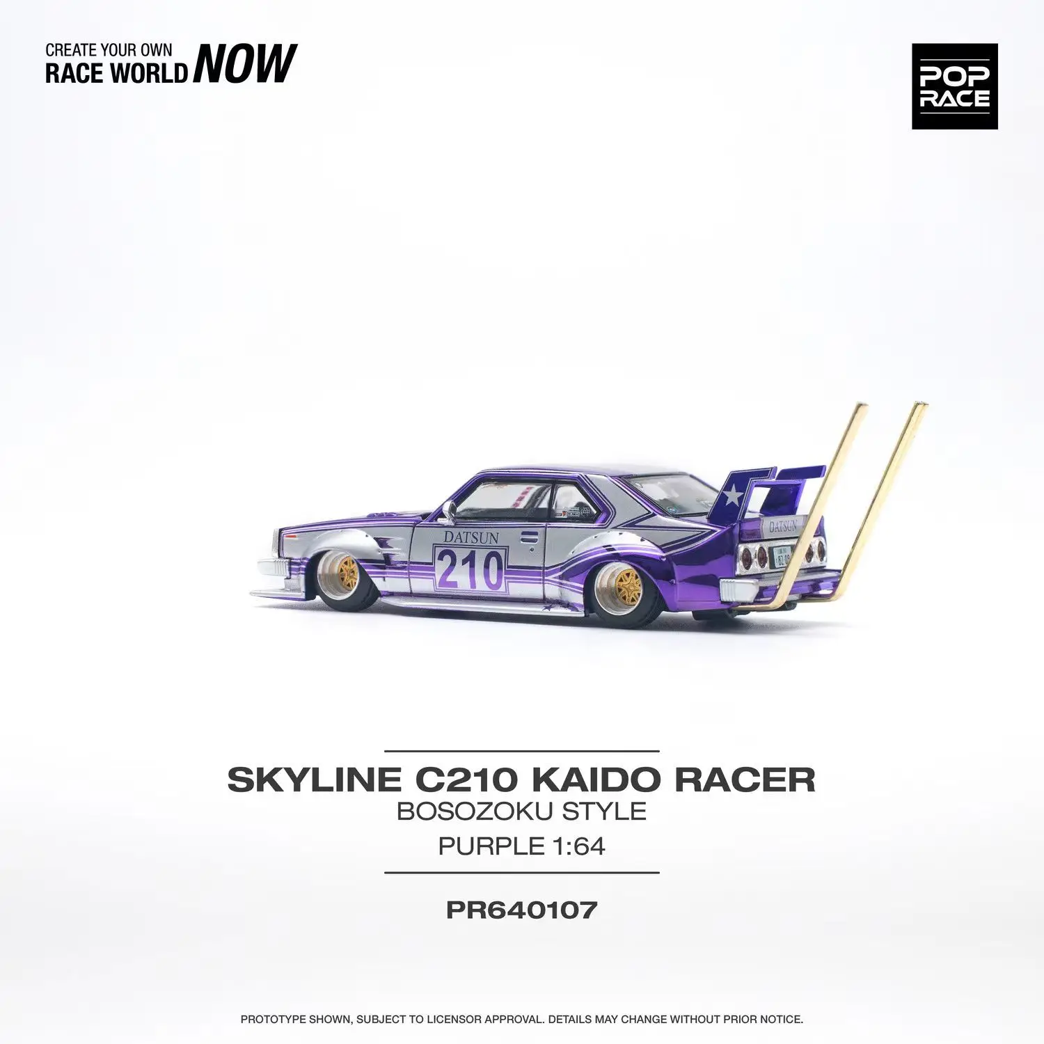 PreSale POP Race 1:64 Skyline MK5 C210 Kaido Racer Bosozoku Chrome Purple Diecast Diorama Model Collection Miniature Toys