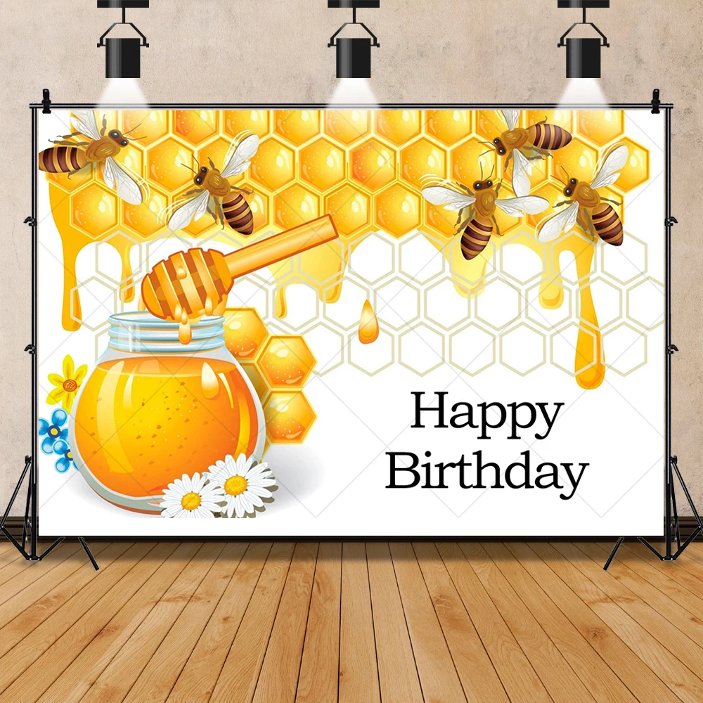 Baby 1st Birthday Honeybee Backdrop Honey Sweet Flower Party Decor Photography Background Portrait Photographic Photo Studio Set