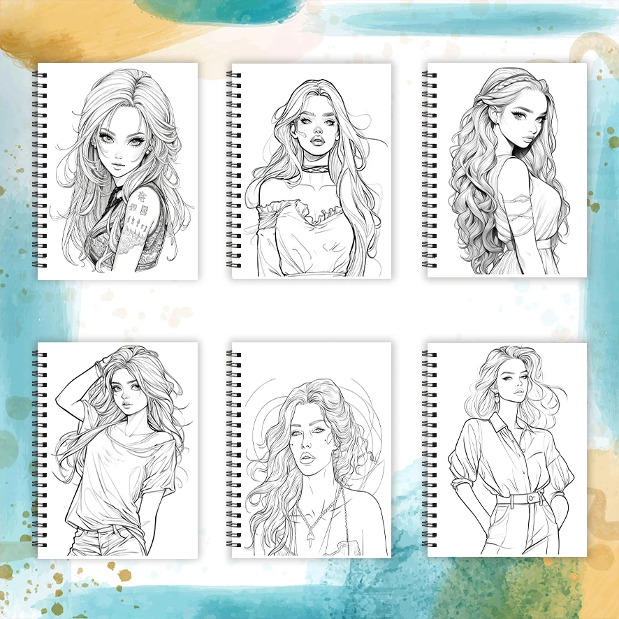 Summer Girls Adult Coloring Book - 8.3x 11.2 Inch 32 Page Coloring Book - Helps Reduce Stress and Ease Emotions