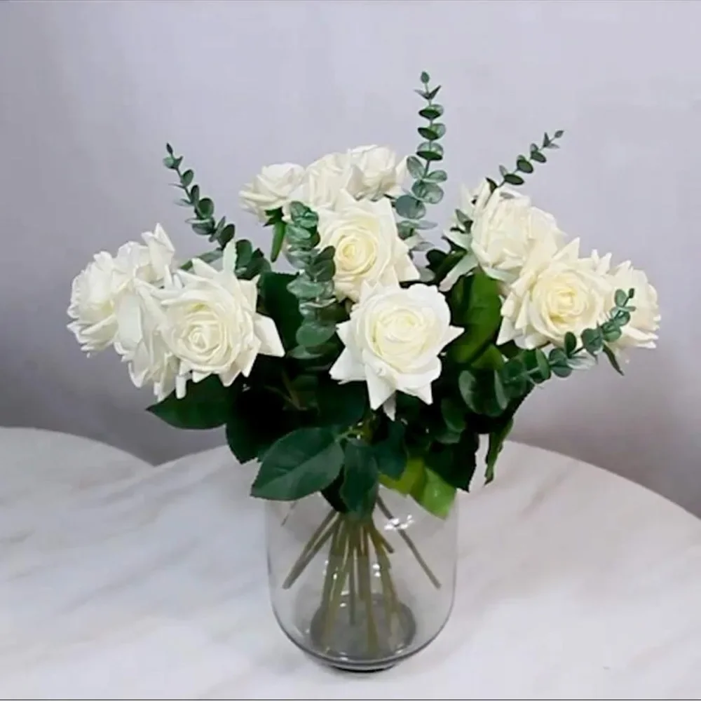 Tinsow 5 قطع من أوراق اللمس الحقيقية، جذع الأوكالبتوس الاصطناعي، باقة الزفاف، قطعة مركزية لديكور المنزل (أخضر) #4