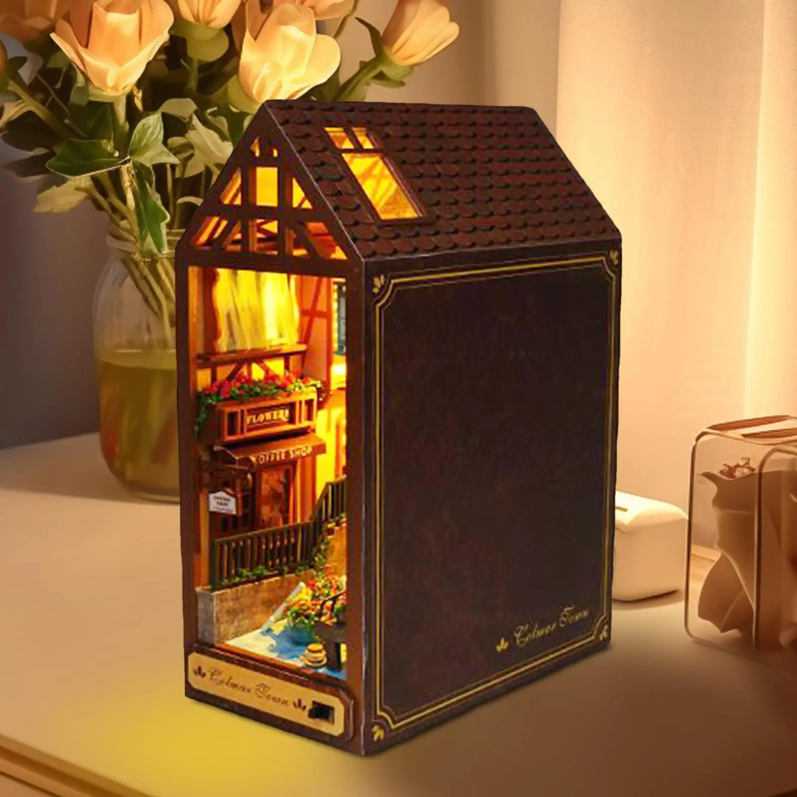 كتاب الزاوية ثلاثية الأبعاد لغز خشبي كتاب الزاوية LED نموذج منزل للأطفال البالغين غرفة نوم الفصول الدراسية مكتبة الحضانة غرفة اللعب الهالوين #2