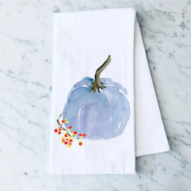 Calabaza azul con saco de harina de vid amargo, toalla de té blanca, decoración de cocina y baño para fiesta, regalos de Halloween