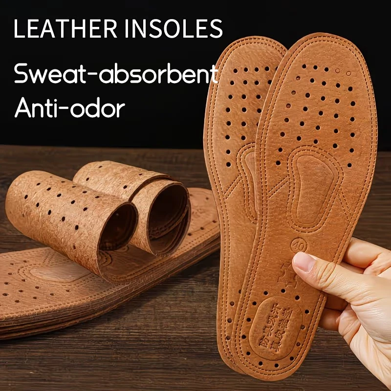 Real Cowhide Insole Leather Shoes Boots Shoe Inserts Soft Breathable Deodorant Anti-slip Template Shock Absorbing Insoles Sole