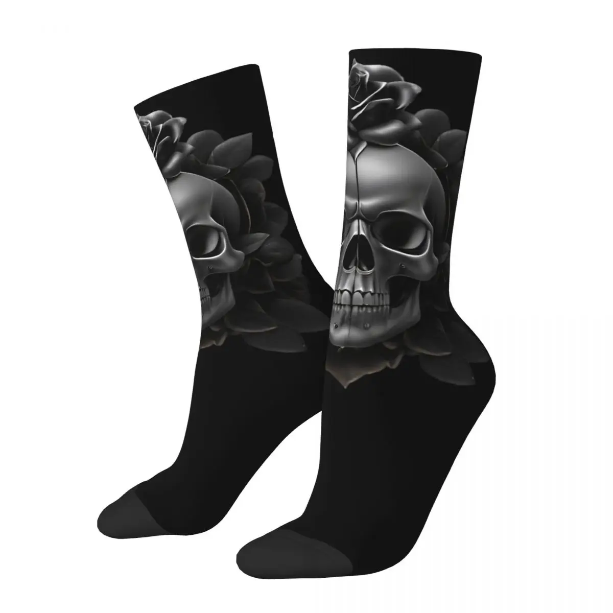 Calcetines monocromáticos de calavera y rosas de camuflaje, medias góticas de invierno, calcetines antibacterianos para parejas, calcetines cómodos estampados para monopatín