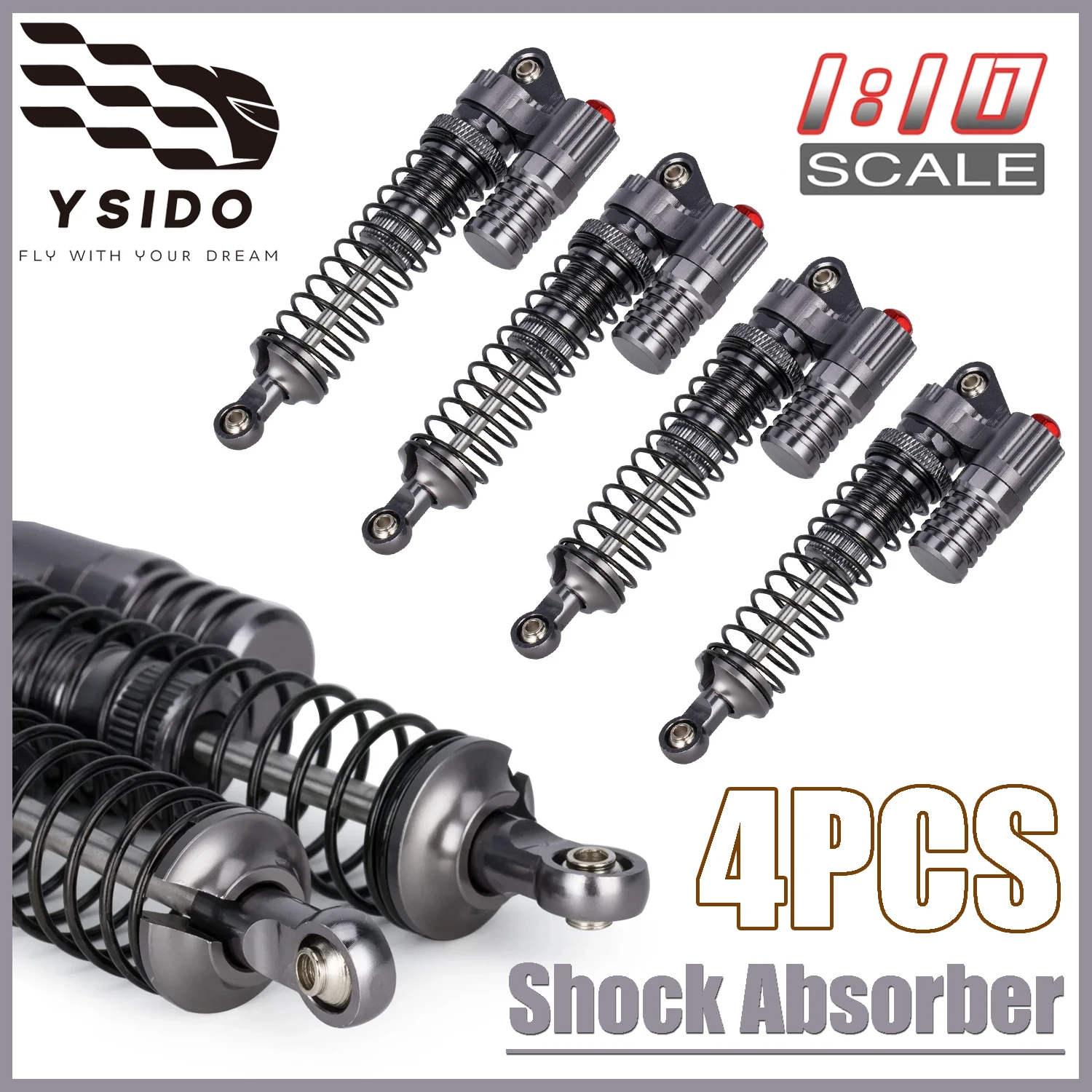 4 Stück YSIDO 1/10 RC Crawler Auto Upgrade-Teile Einstellbarer Öl-Stoßdämpfer L=93MM Aluminium Piggyback-Stoßdämpfer für 1:10 SCX10 Axial TRX-4