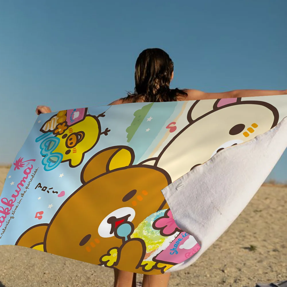 Cute Rilakkuma Cartoon Bear Microfiber Blanket Quick Drying Beach Towels Oversized Printing Super Absorbent Pool Towel Blanket