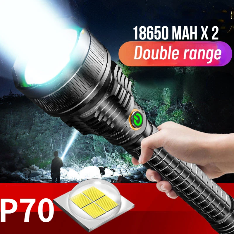 P70 IPX65 LED Flashlight 2*18650mah Self Defense 1200M Convoy Outdoor Lighting 1650 Lumens Powerful Camping Fishing Light Torch