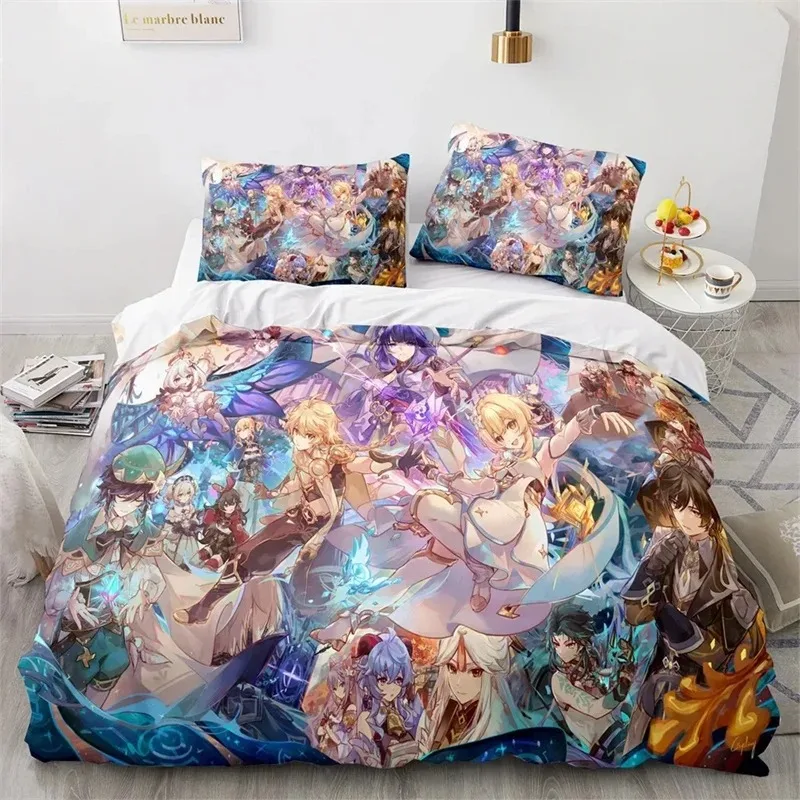 3D Print Genshin Impact Bedding Set,Duvet Cover Comforter Bed Set Quilt Cover Pillowcase,King Queen Twin Size Boys Girls Adultse