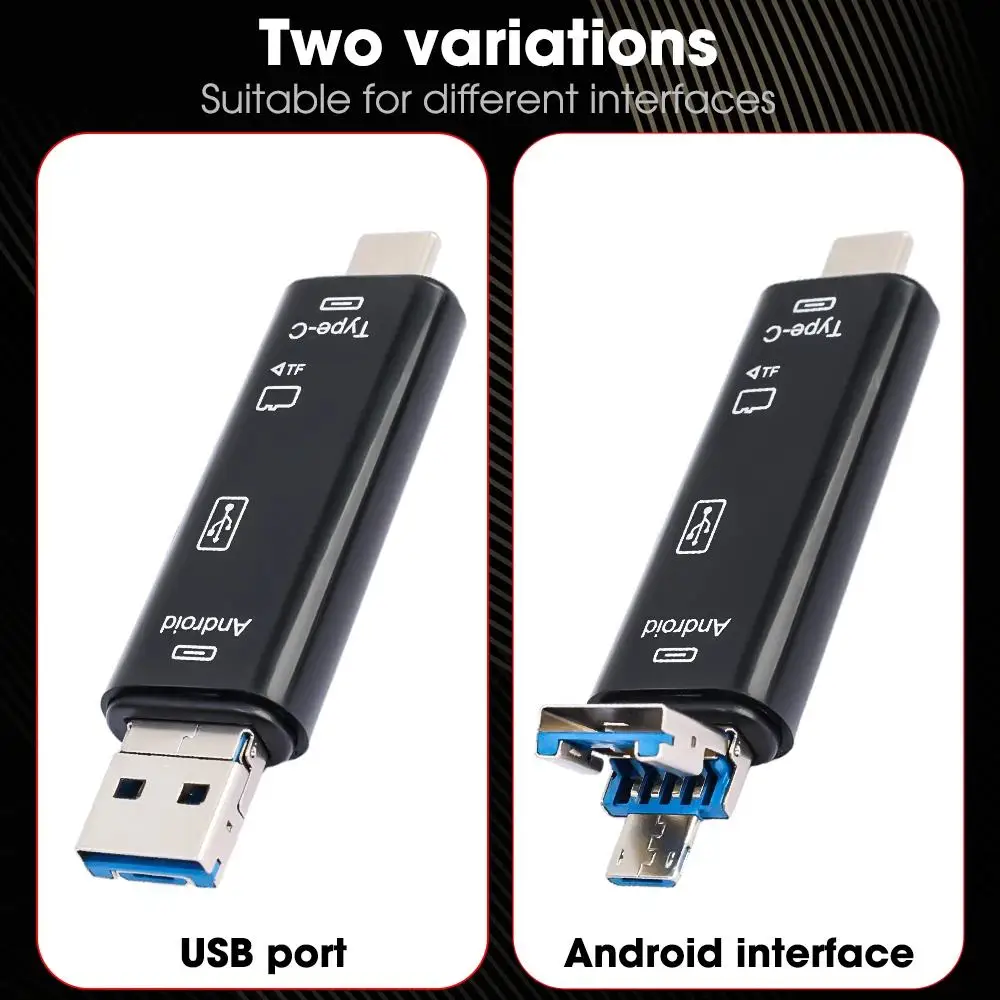 Nowy czytnik kart pamięci 5 w 1 USB 2.0 Typ C USB Micro USB SD TF do komputerów z Androidem, stacji dokującej, adapter OTG Typ C