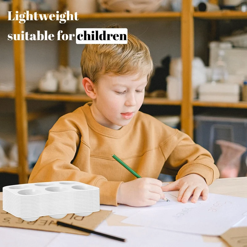 50 PCS White Plastic Watercolor Palette, 6 Well Rectangular Paint Palettes, Paint Tray Palettes, Paint Trays For Kid Durable
