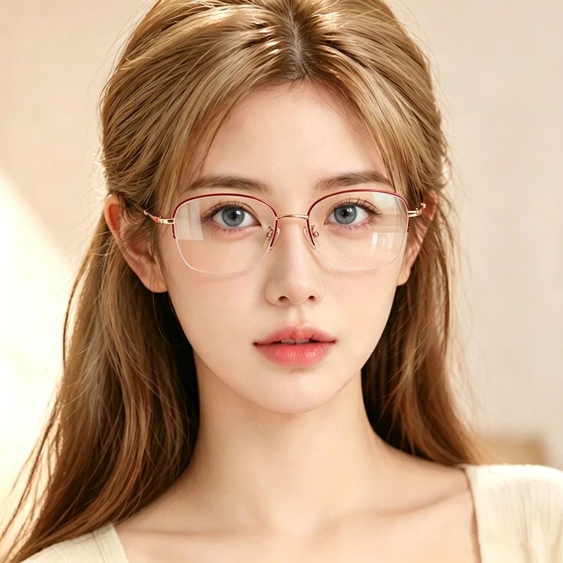 Women's pure titanium half frame glasses frame optical glasses support customized prescription myopia progressive anti blue