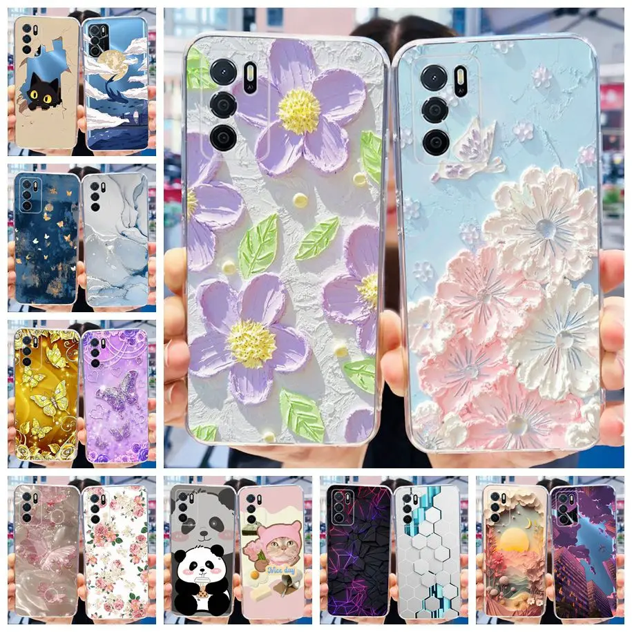 For OPPO A16 Case A16S A54S Soft Silicone Phone Case For Oppo A16 CPH2269 Clear Flower Funda Back Cover on OPPOA16s A 54s Bumper