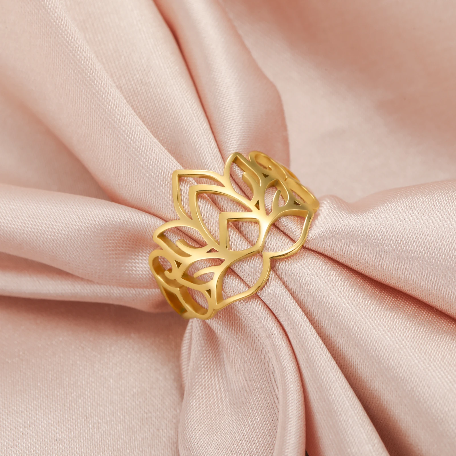 Skyrim Damen Lotusblüten-Ringe Edelstahl Fingerring Yoga Buddhismus Amulett Schmuck Valentinstagsgeschenk Großhandel – Detail 8