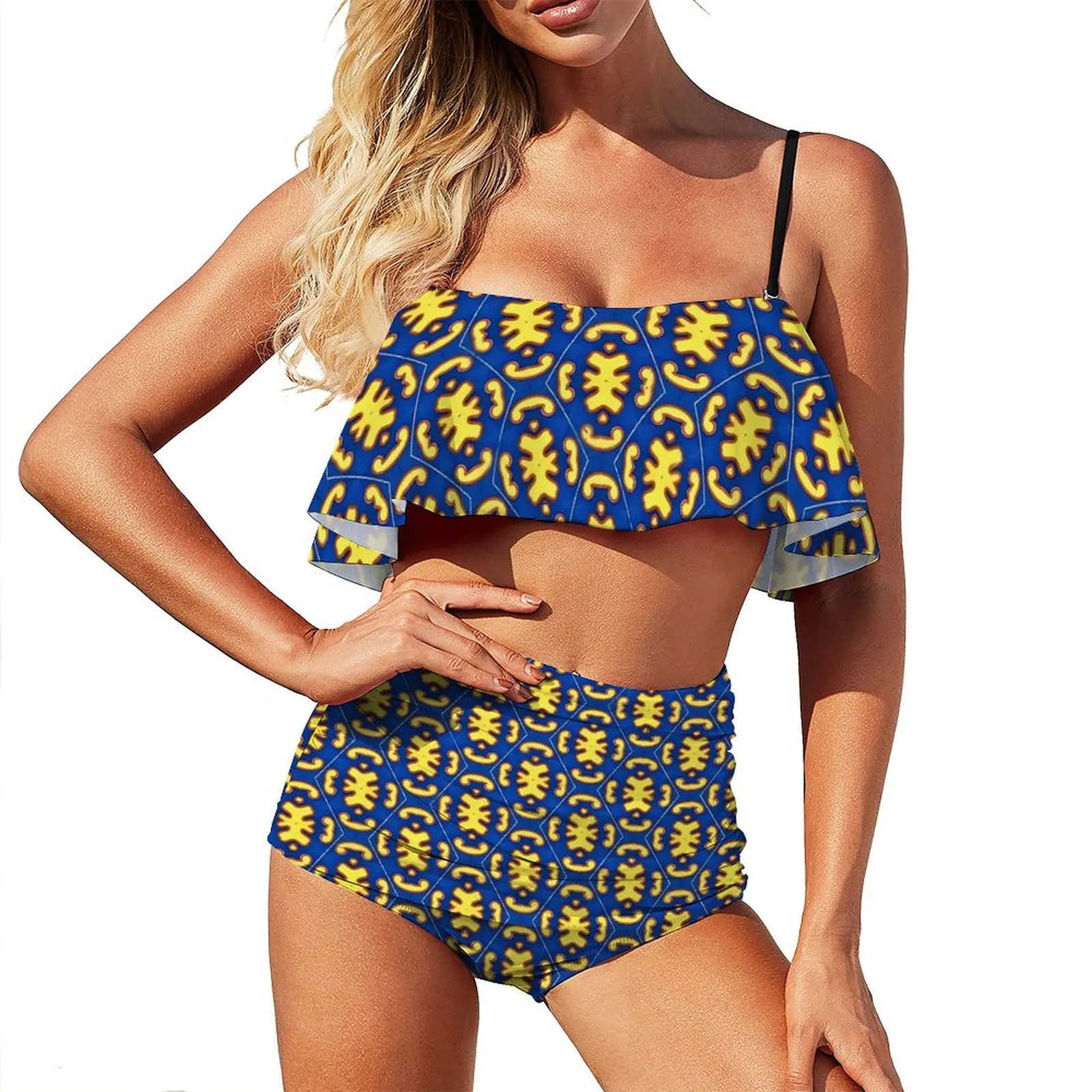 

Crazy Baroque Bikini Set Blue Yellow Bikini Swimsuit Sexy High Waist Stylish Swimwear Fitness Printed Bathing Suit