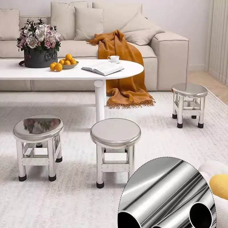 Heavy Duty Round Stool 304 Stainless Steel, Non Slip Bathroom Shower Seat, Thickened Footrest for Entryway, Home Use Stool