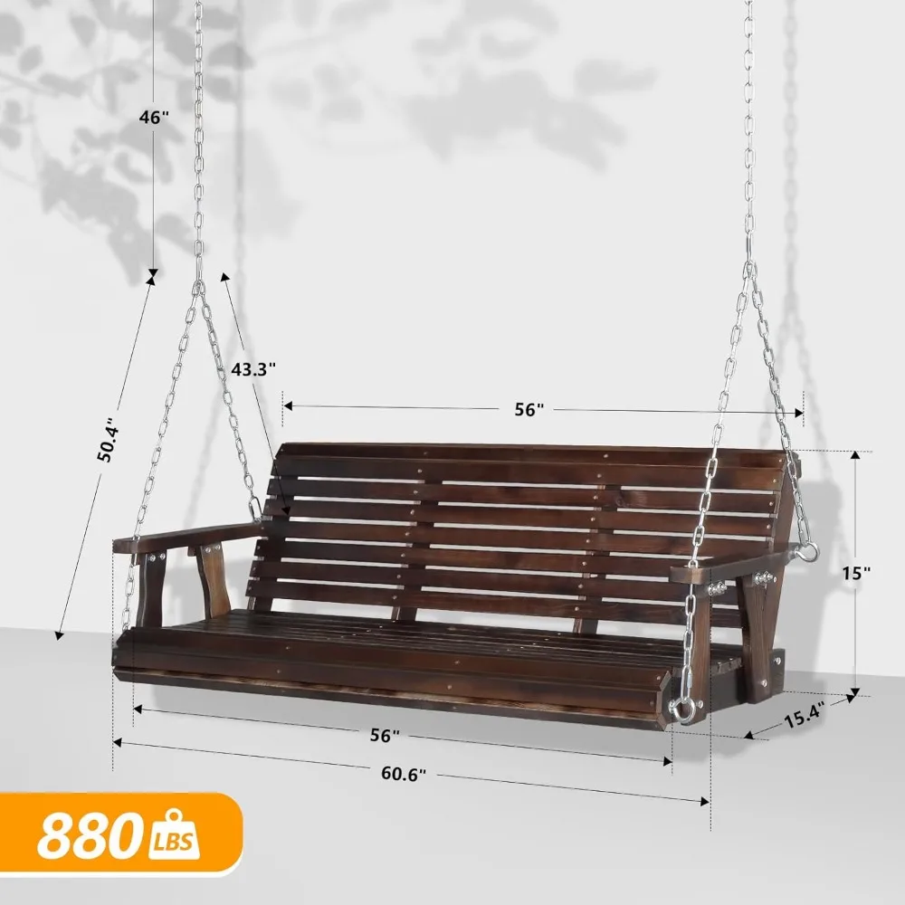 لوحة PU خارجية شديدة التحمل بقوة 880 رطلًا، كرسي معلق مع سلاسل آمنة قابلة للتعديل، (5 أقدام، ريفي) #5
