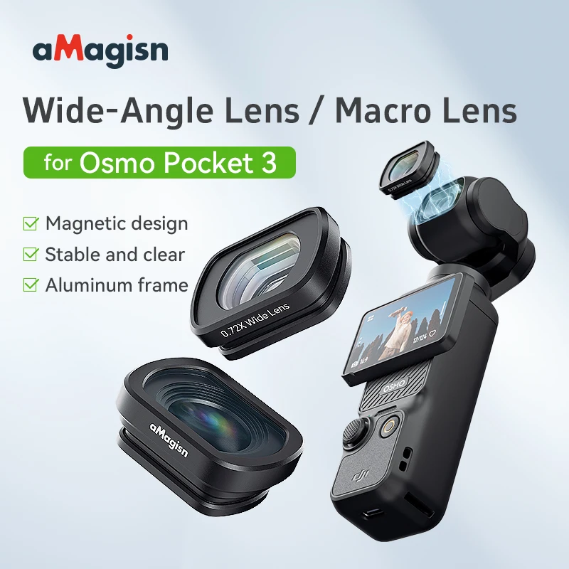 

aMagisn Macro / Wide-Angle Lens for DJI Osmo Pocket 3,Optical Glass / Magnetic Attach /Aluminum Frame Camera Lens for Pocket3
