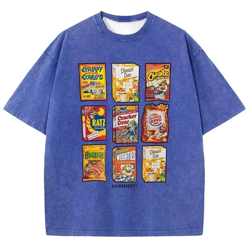 

Women's Quick Drying T-shirt Fashionable Round Neck Top Retro Fun Snacks 3D Printed Short Sleeved Summer Street Women's Clothing