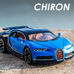 1:32 Bugatti Chiron Car Model Alloy Diecast Toys Metal Supercar Sound Light Pull Back Doors Opened Christmas Gifts for Children
